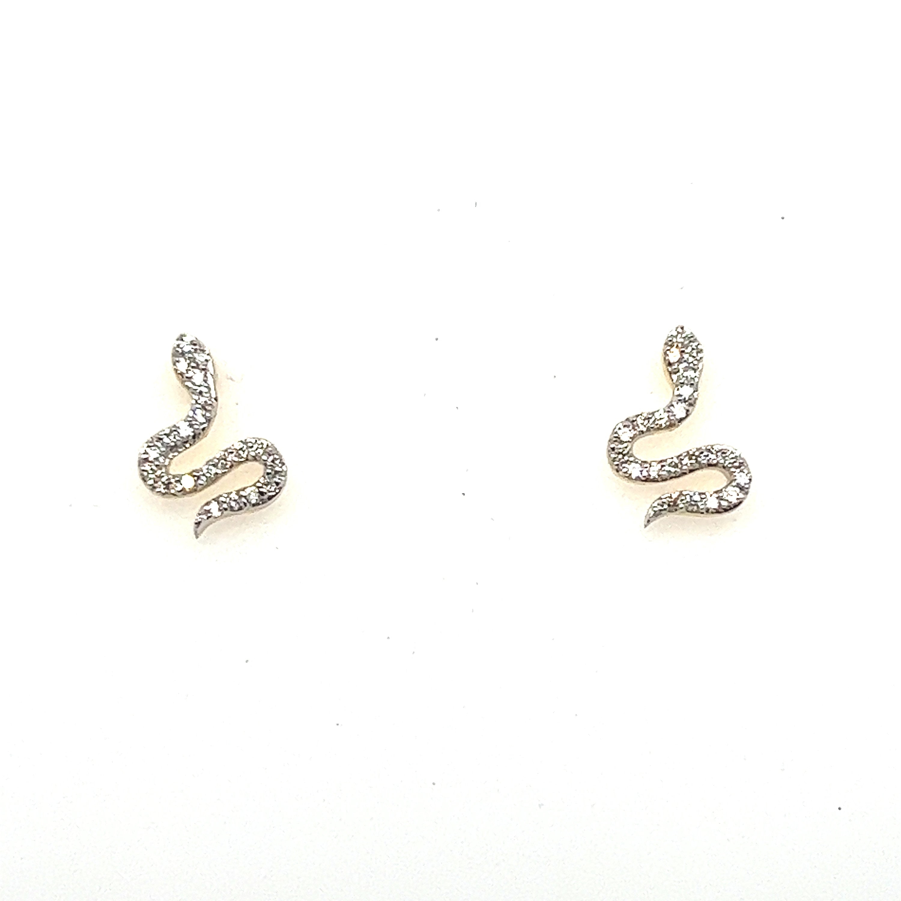 Sweet 14K Solid Yellow Gold Diamond Snake Earrings - 0.24ct